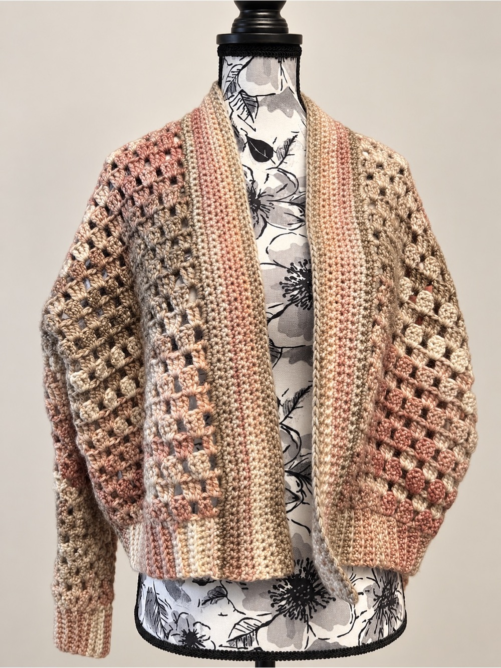 Handmade Crochet Cardigan M/L Blush Taupe Neutral Cozy Sweater